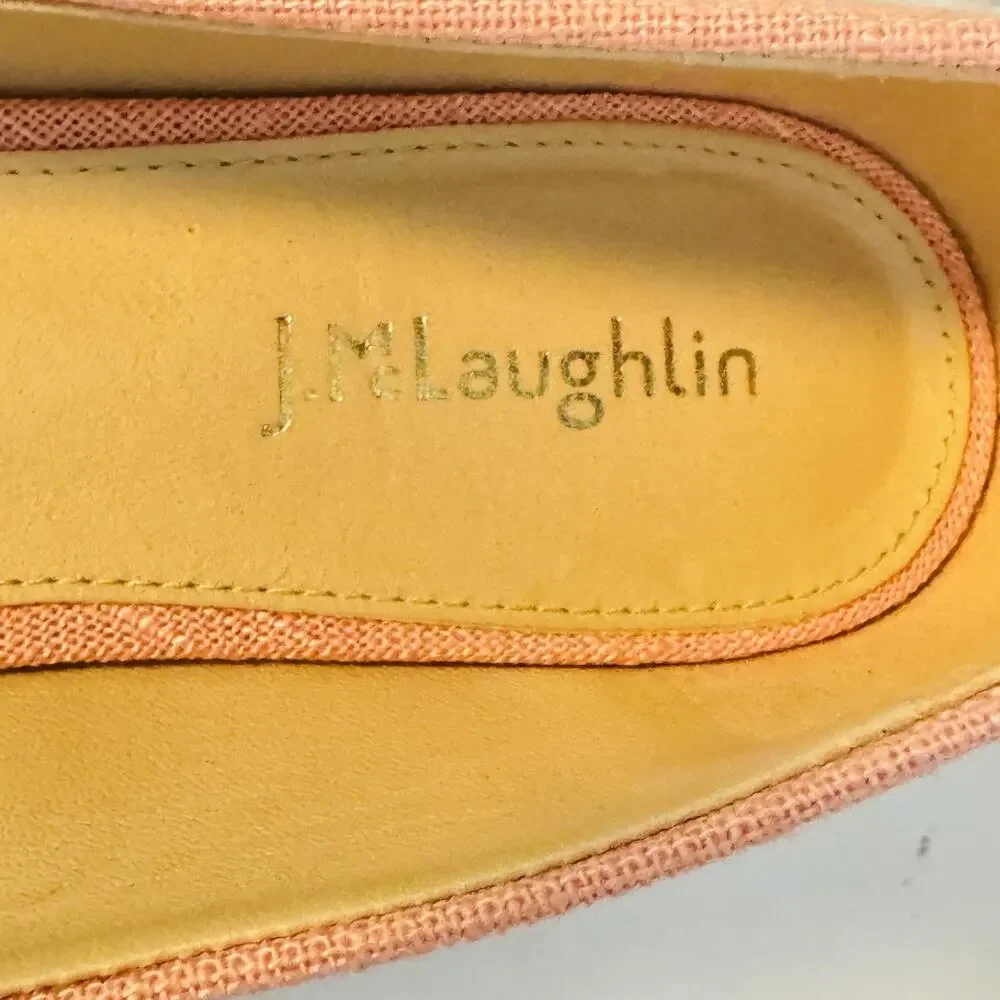 J McLaughlin Shoes Womens 8 Pink Linen Ballet Flats Pointed Toe Slip On Casual